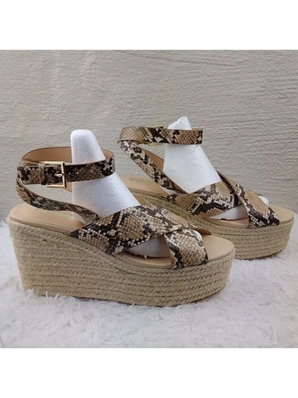 Office London Brown Snakeskin Open Toe Slingback Platform Espadrille Sandal Shoe